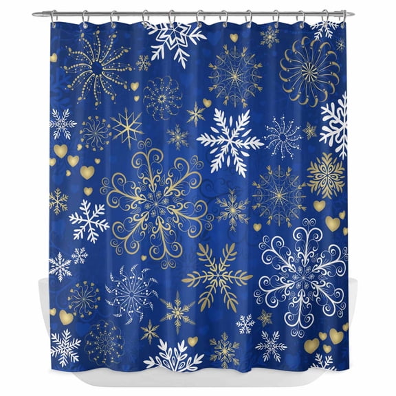 Xipuska Christmas Blue Shower Curtain - Water Repellent Fabric Shower Curtains Washable, Xmas Winter Snowflakes New Year Holiday Decorative Polyester Cloth Bathroom Curtains Modern Bath Decor 66"x72"