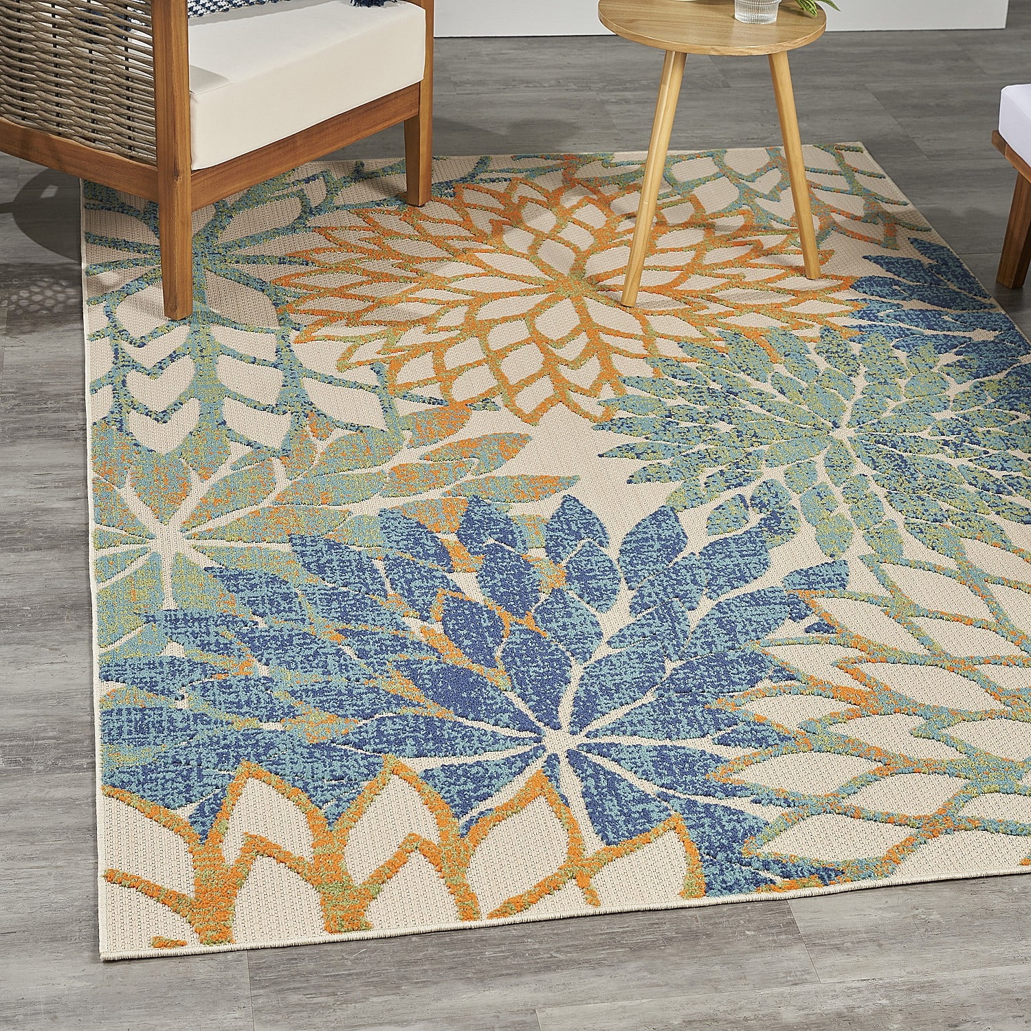 Nourison Aloha Indoor Outdoor Blue Green 3'6" x 5'6" Area Rug, Easy Cleaning, Non Shedding, Bed Room, Living Room, Dining Room, Kitchen (4x6)