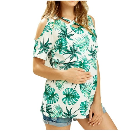 

Women Tops Pregnancy Tops For Women Women s Fashion Maternity Casual Round Neck Short Sleeve Off Shoulder Print T-Shirt Top