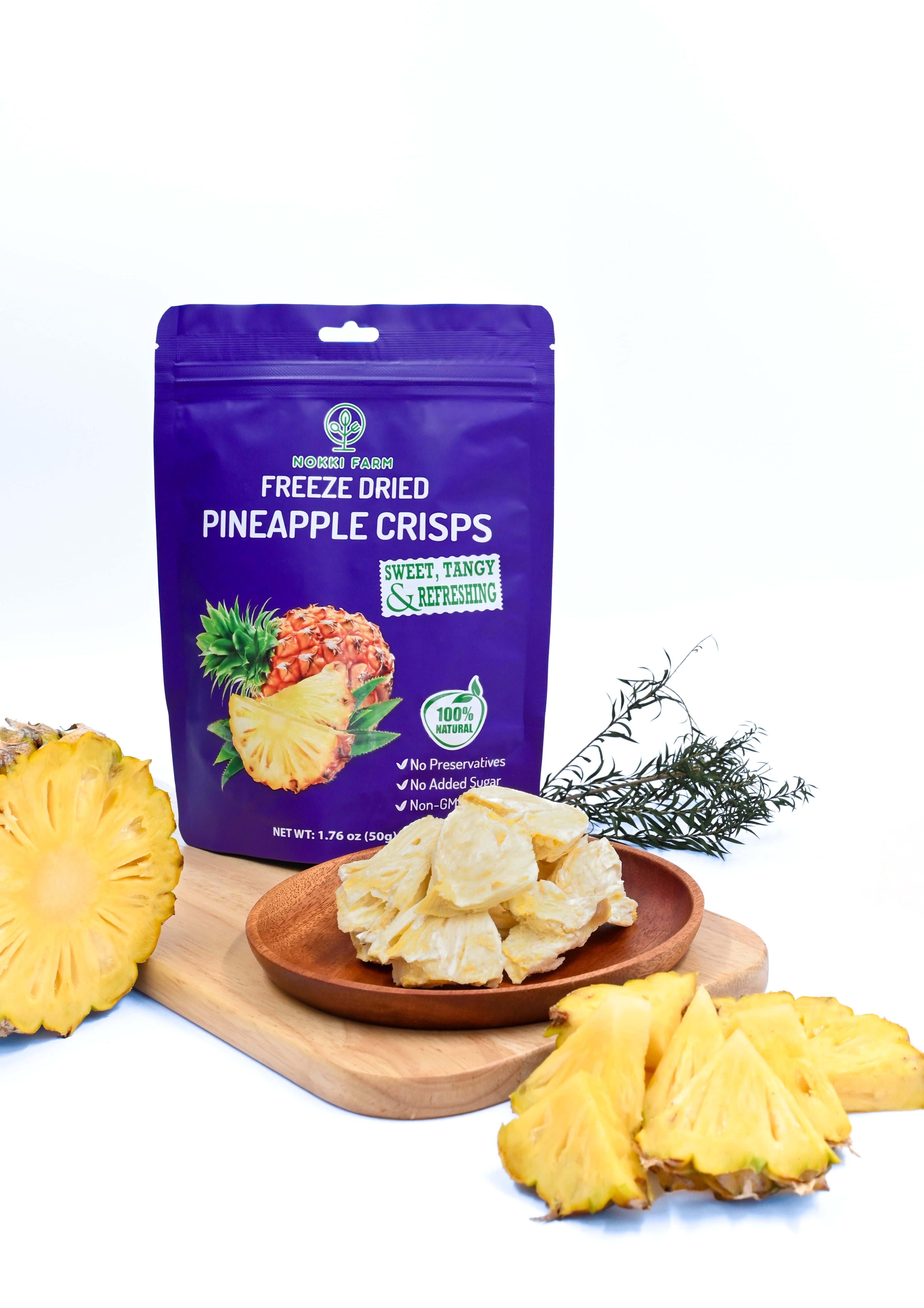 NOKKI FARM Freeze Pineapple Fruit, Healthy & Exotic Tropical Superfood Snacks, Kid-Approved, No Added Sugar or Preservatives, Shelf-Stable, 1.73 Oz, 3 Pack