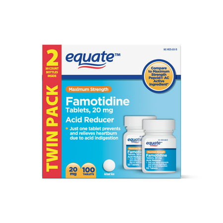 Equate Maximum Strength Famotidine Acid Reducer Tablets, Twin Pack, 20mg, 100