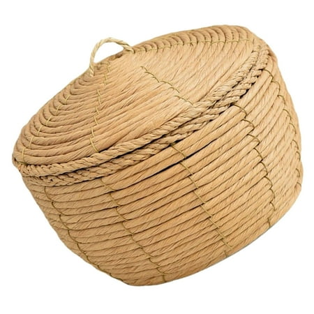 FRCOLOR Beige Handwoven Paper Rope Storage Basket with Lid for Versatile Organization and Decor 10.5 Inches Diameter