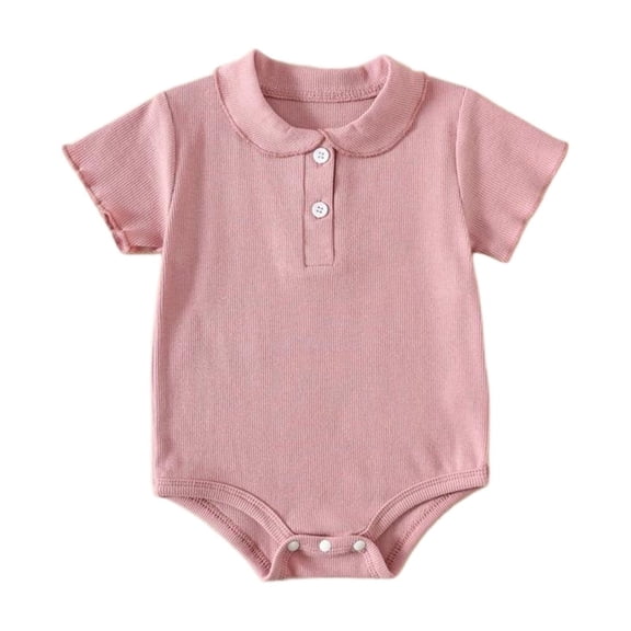 Fesfesfes Toddler Kids Summer Short Sleeve Collar Romper, Cute Solid Color Soft Breathable Buttoned Down Bodysuit Onesie Outfit for Daily Play Wear 3-24 Months Old.