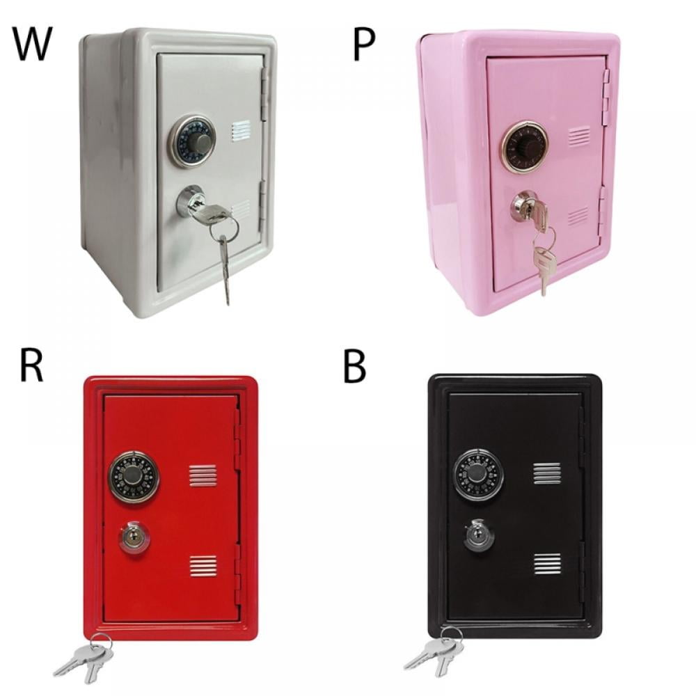 Kids Mini Safe Bank, Metal Cash Box, with Key and Combination Lock, Red