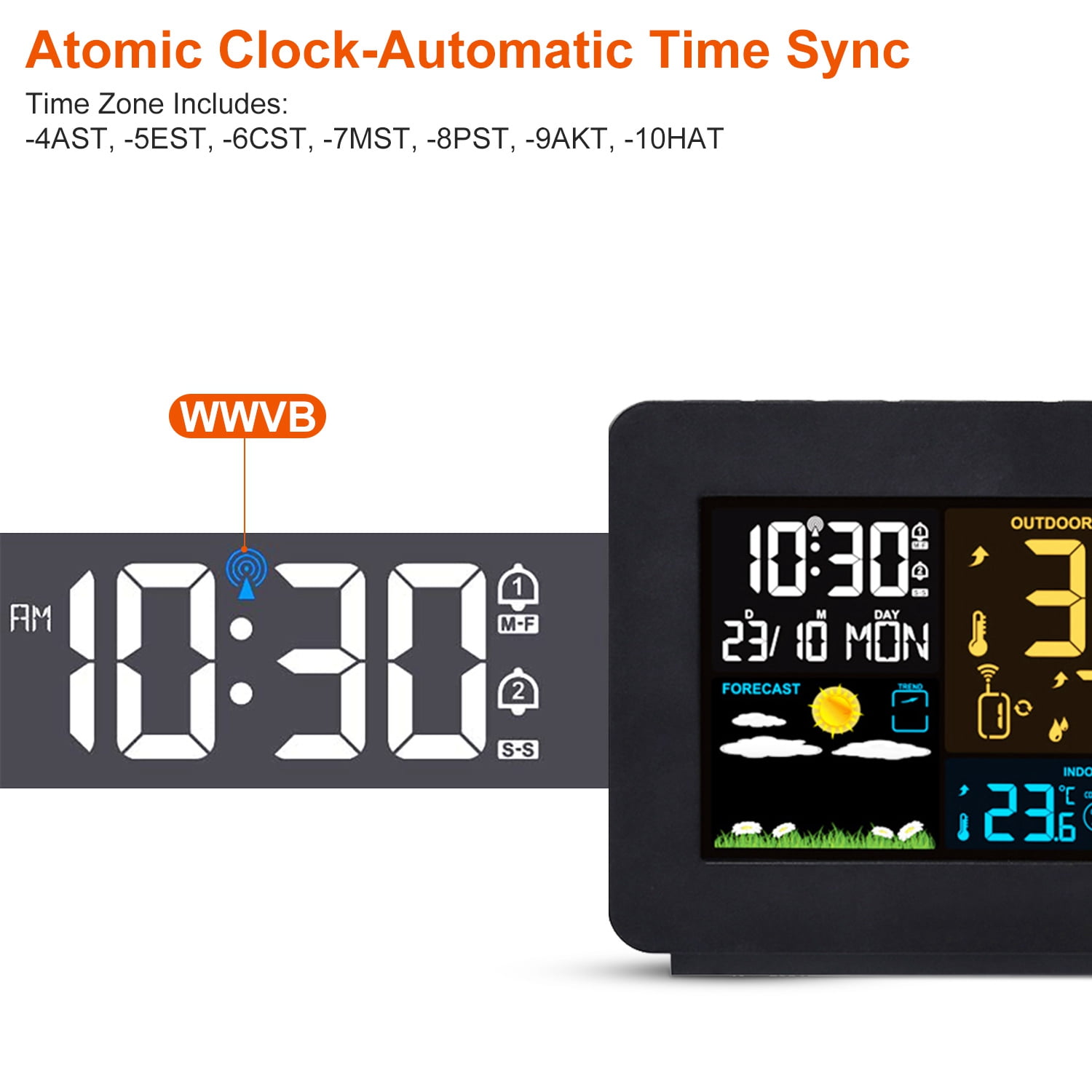 Moclever Multi-functional Projection Alarm Clock Atomic Projection Alarm Clock Electronic Digital Clock Radio Control Clock