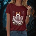 thumbnail image 2 of TOWED22 Fall Shirts for Women Halloween Bow Ghost Flower Graphic Tees Spooky Season Tops Cute Autumn Halloween T-Shirt(Wine,XXL), 2 of 8