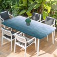 thumbnail image 2 of Blue Coastal Wave Table Cloths for 4 Foot Rectangle Tables, Summer Ocean Nautical Beach Ombre Patio Waterproof Elastic Fitted Tablecloths, Washable Rectangular Table Cover for Camping, 2 of 8