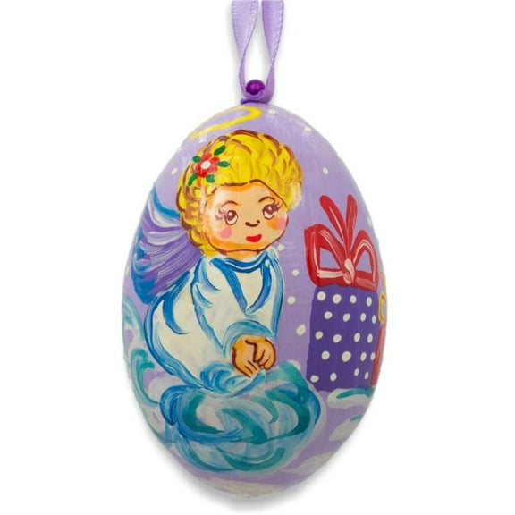 Angel on Cloud with Gift Wooden Christmas Ornament 3 Inches