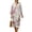 White and Pink - Bird Flower, variant on DISNIMO Bird Flower Print Women Casual Maxi Dress Long V Neck Shift Dresses Loose 3/4 Sleeve Dresses for Women Fashion Linen Style Clothes, S