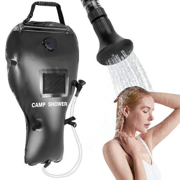 6.6 Gallons Portable Camping Shower Bag, DISEN Solar Heating Shower Bag for Traveling Hiking Beach, Black