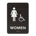 thumbnail image 3 of Dark Woodgrain Men And Women ADA Restroom Sign Set / Modern Chic Acrylic 6" x 9" Bathroom Signs With Braille, 3 of 5