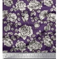 thumbnail image 1 of Soimoi Purple Polyester Crepe Fabric Leaves & Black Sketch Flower Decor Fabric Printed BTY 52 Inch Wide, 1 of 1