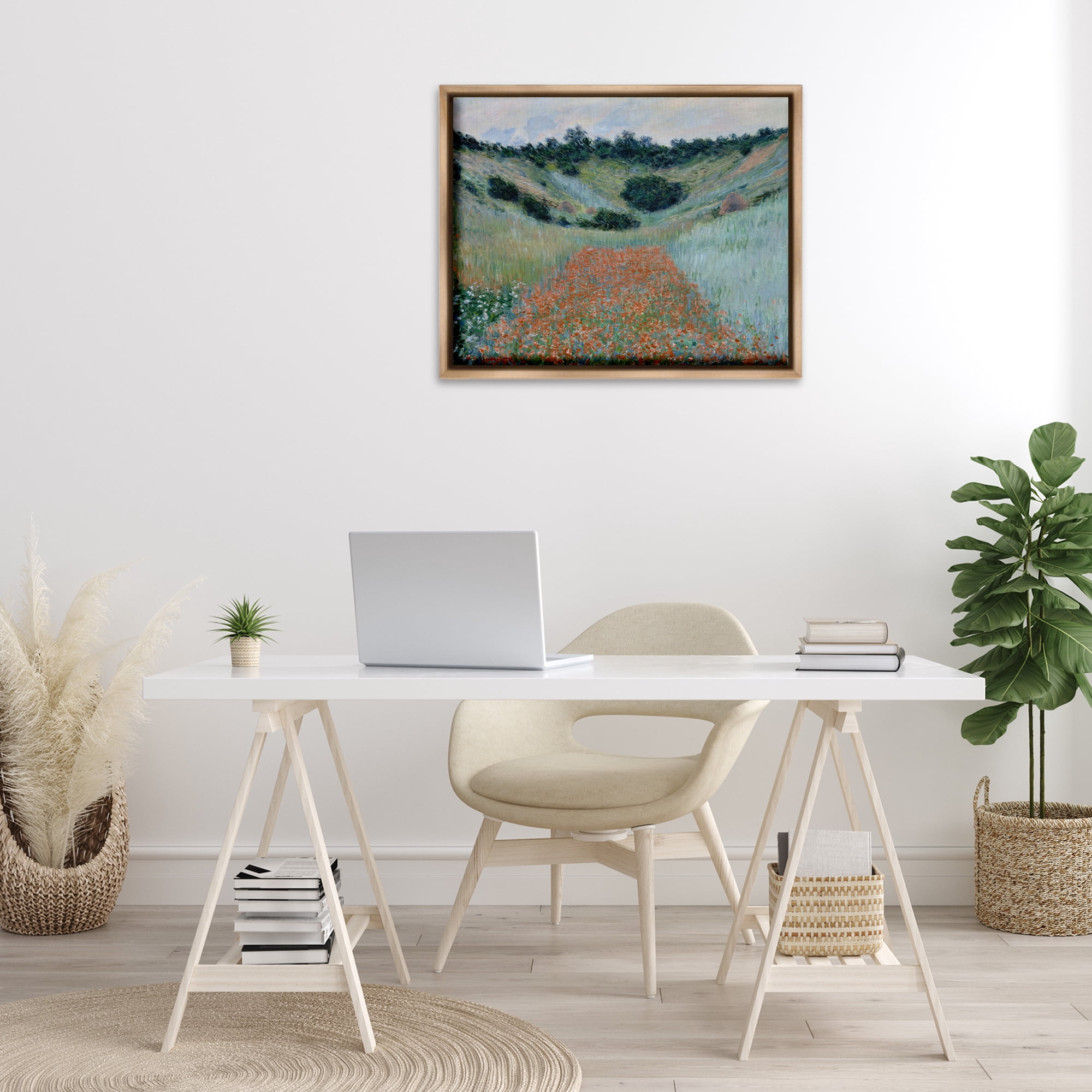 Stupell Industries Classic Poppy Field in Hollow Landscape & Nature Painting Brown Floater Framed Canvas Art Print Wall Art, 31 x 25