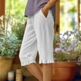 thumbnail image 2 of hotojiny Bermuda Shorts for Women Cotton Linen Knee Length Summer Casual Long Shorts Loose High Waisted Ruffle Hem Shorts with Pockets, 2 of 6