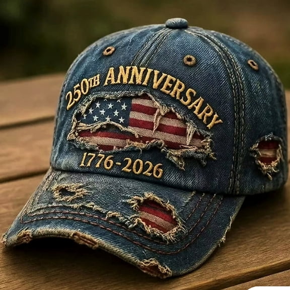 Baberdicy Patriotic Baseball Cap, Distressed Denim Hat with 1776-2026 Embroidery, Adjustable Blue Universal Fit