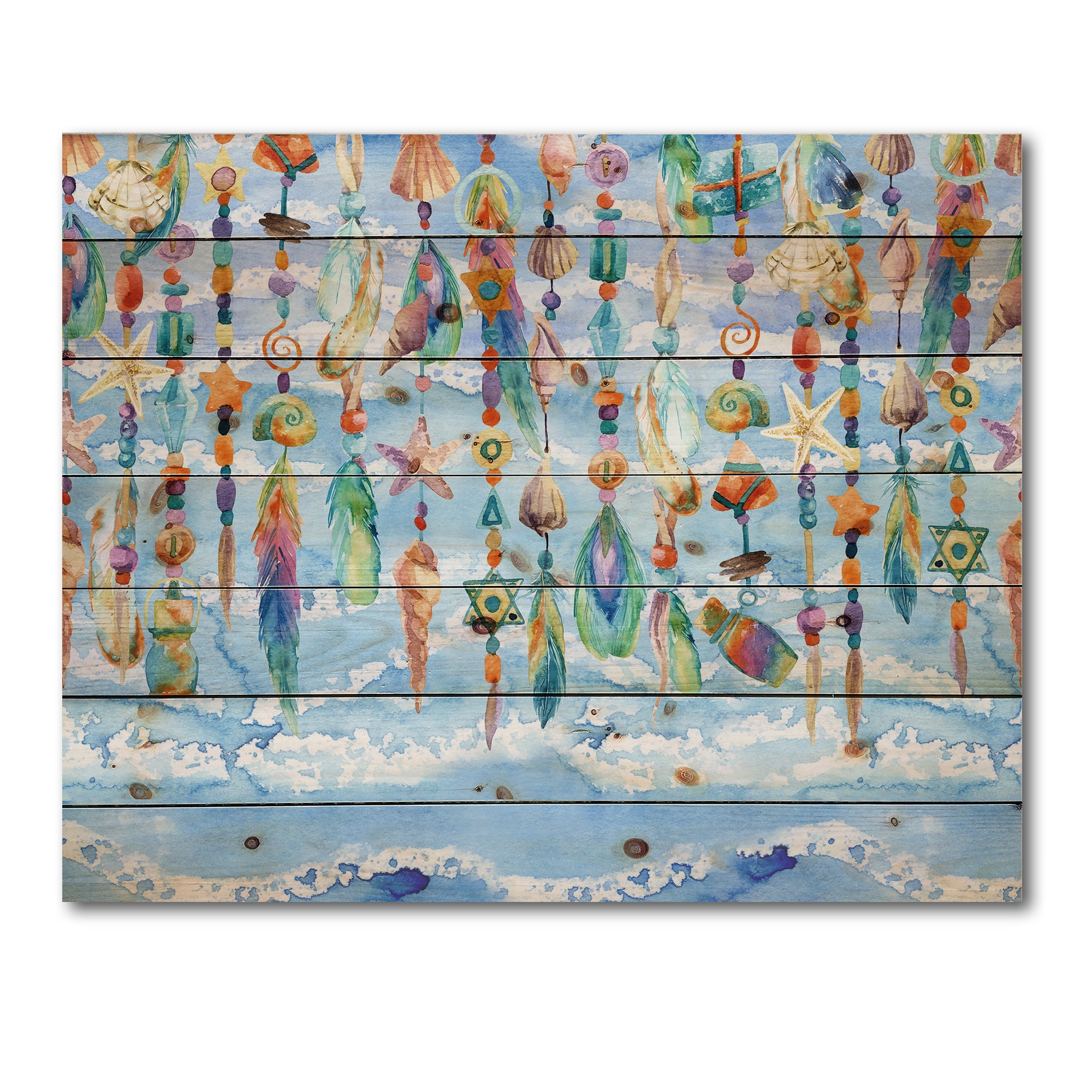 Designart 'Jewelry of Beads and Sea Shell' Traditional Print on Natural Pine Wood