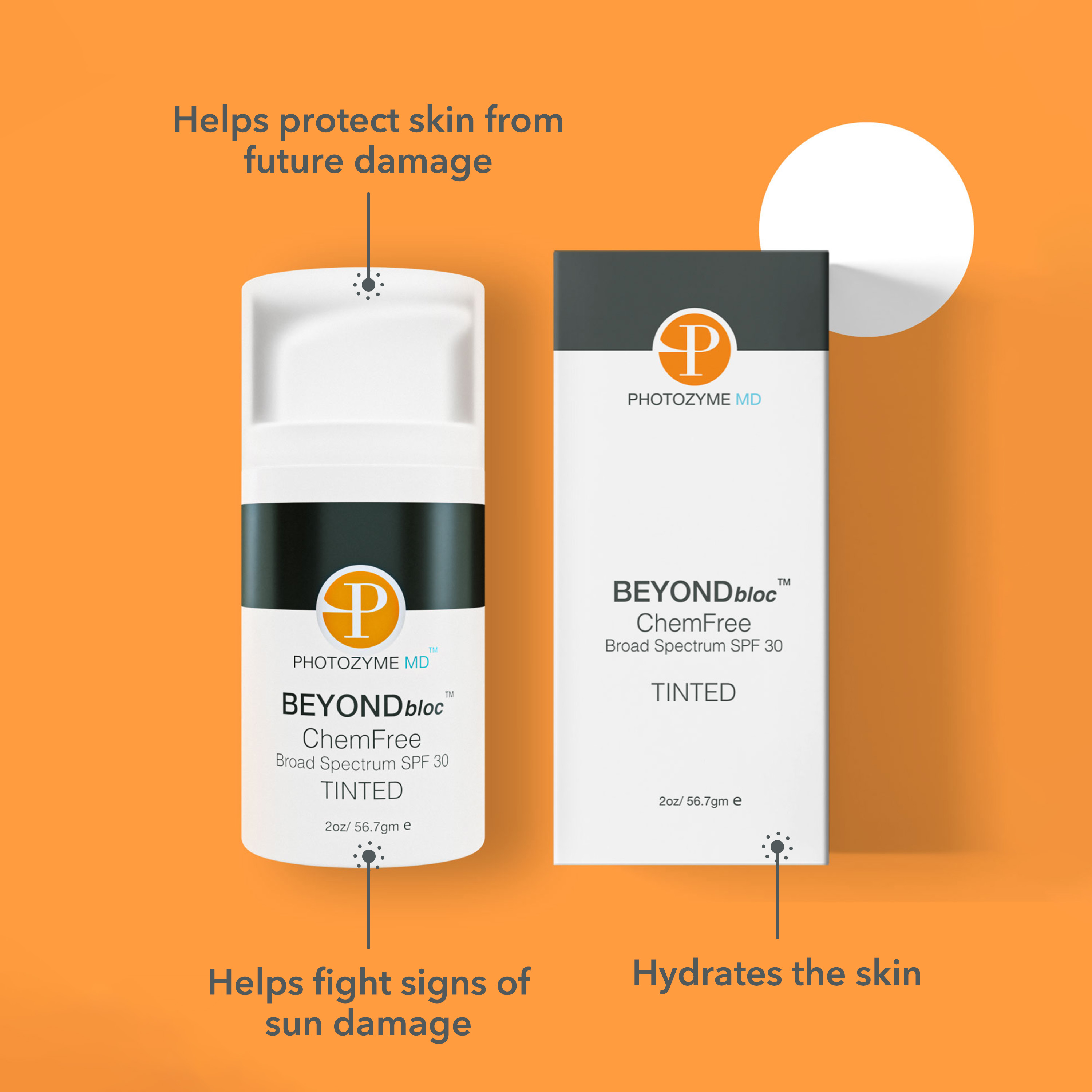 Photozyme BeyondBloc Chemfree Broad Spectrum SPF 30 Tinted - Sunscreen - Anti-Aging and Hydrating - for All Skin Types and Post Procedure Skin - with Titanium Dioxide 10.20%, Zinc Oxide 3.70% - 2