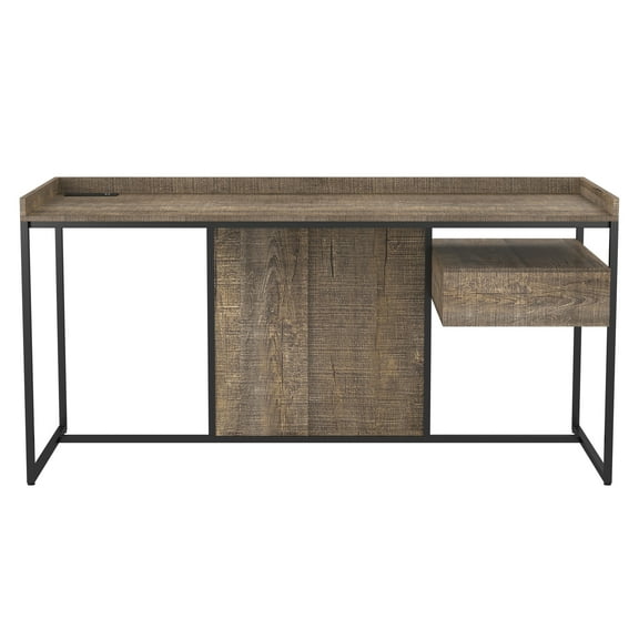 Furniture of America Unter Metal 63-in Writing Desk with USB, Oak