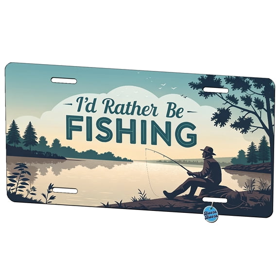 I'd Rather Be Fishing Fish Metal Novelty License Plate