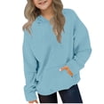 thumbnail image 5 of Kids Soft Solid Pullover Hoodie, Long Sleeve Basic Hooded Sweatshirt with Kangaroo Pocket Casual Fall Daily Wear Light Blue 9-10 Years, 5 of 9