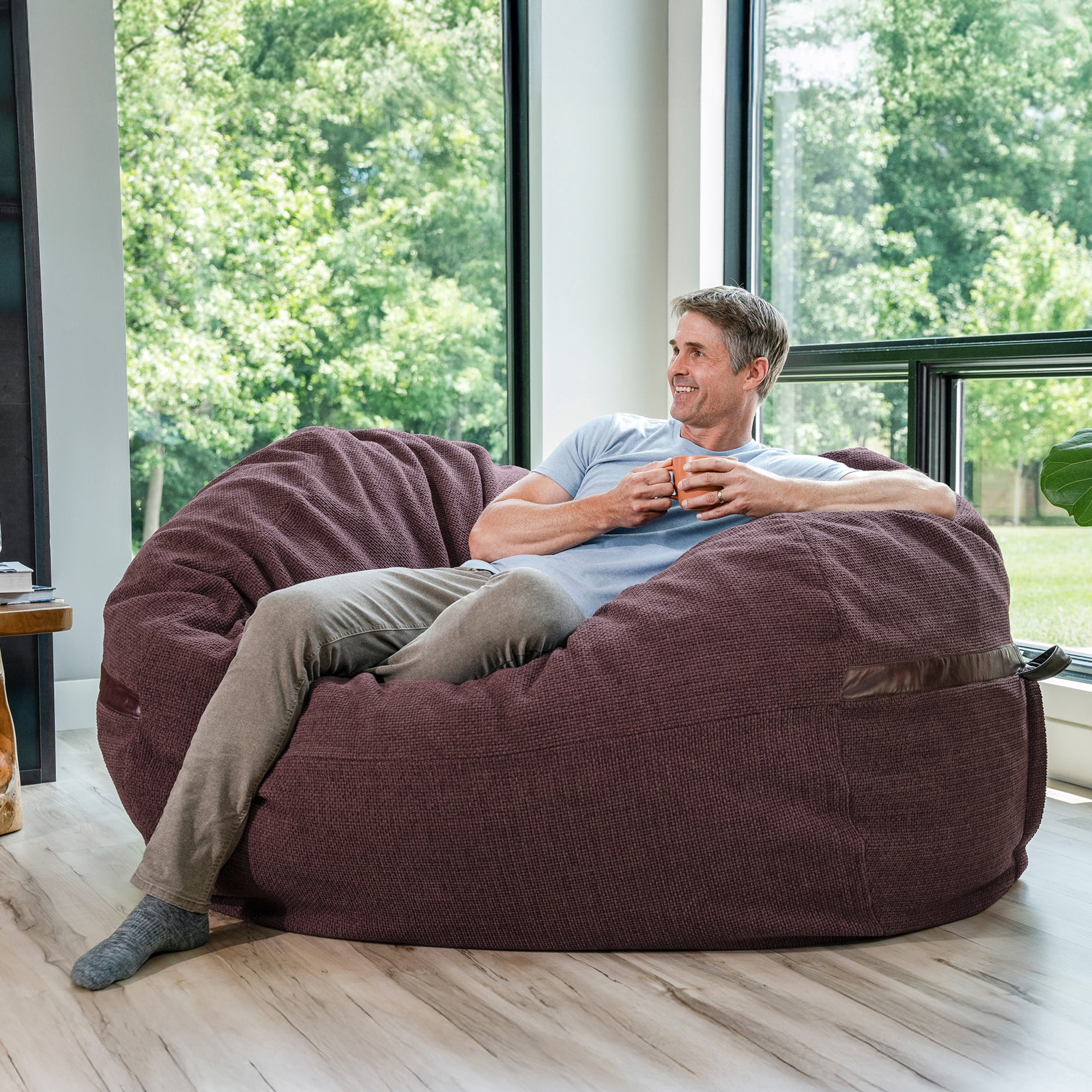 Big Joe Fuf 7Ft Giant Foam Bean Bag Chair, Oversized Couch with Removable Cover for Kids, Teens, Adults, Merlot Cloudweave, 7 Foot