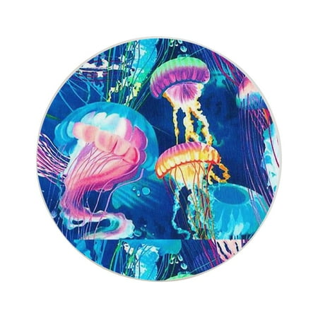

Circular Drink Coasters Set Cool Corlorful Jellyfish Beautiful Home Decor Diatomite Heat-Resistant Diatomite Protect Table Countertop