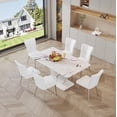 thumbnail image 2 of Sumdeal Modern Marble Dining Table Set for 6, 7 Piece 63inch White Faux Marble Table and High Back Upholstered Chairs Set 6 for Kitchen, Living Room, Dining Room,White Table,White Chairs, 2 of 8
