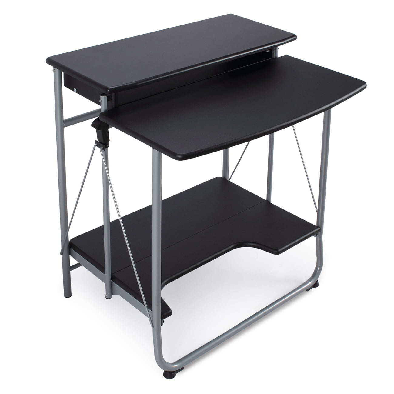 Black Belleze Modern Folding Computer Desk Portable Workstation Keyboard Tray and Bottom Shelf Foldable