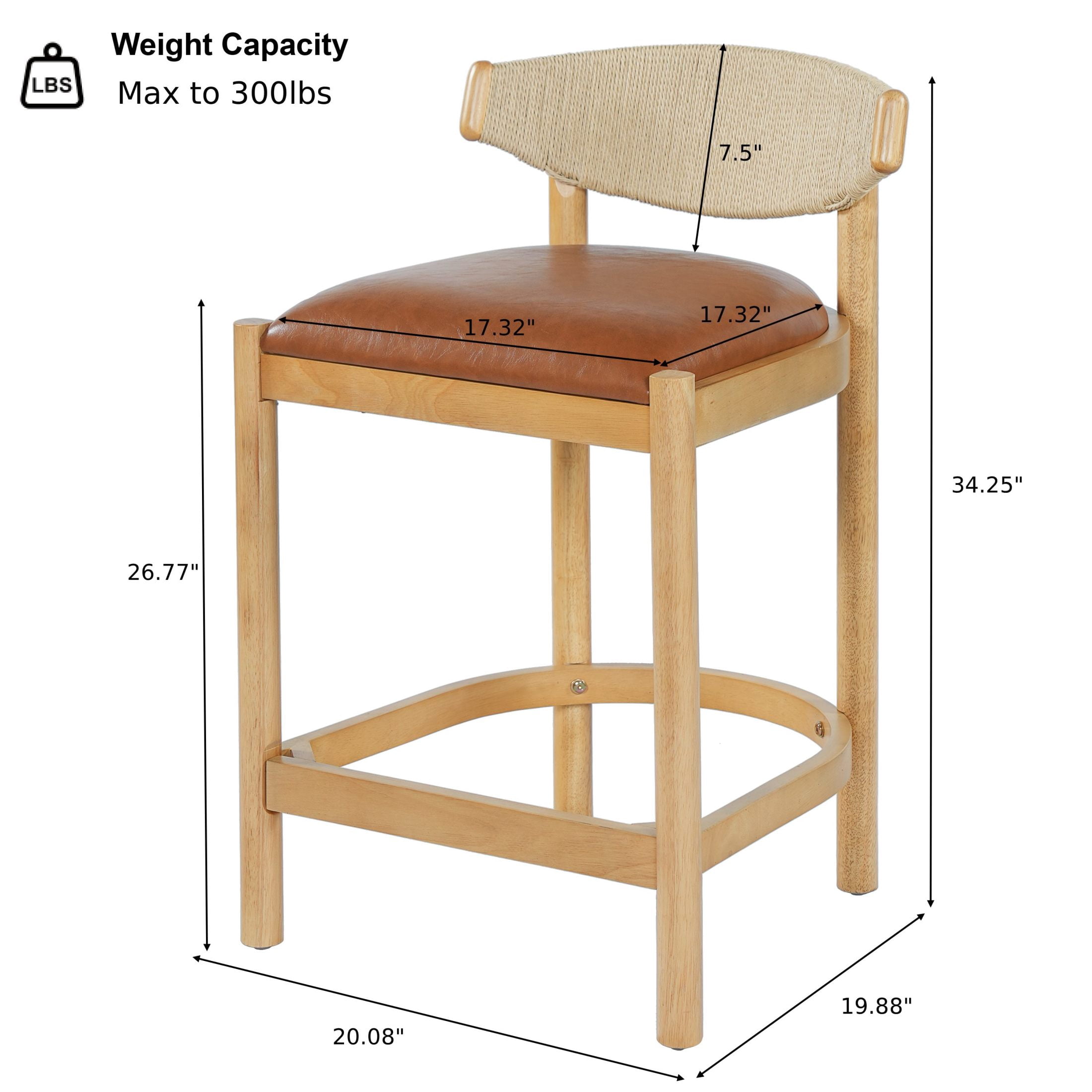 Christopher Knight Home Modern Counter Stools with Rope Back and PU Upholstered, Natural, Set of 2