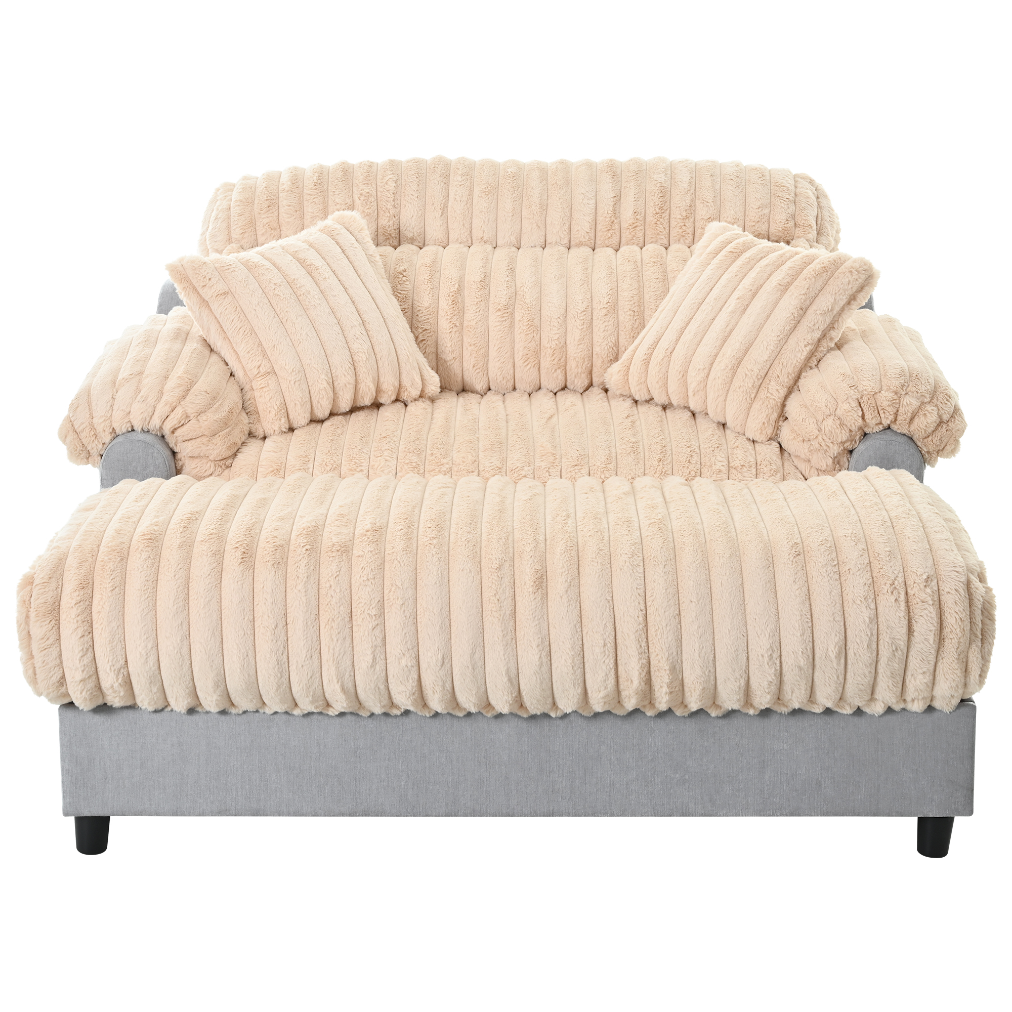 Euroco Modern Chaise Lounge Sofa 65.25" Cloud Chaise Sofa Cozy Plush Sofa Couch with Two Throw Pillows for Living Room, Champagne