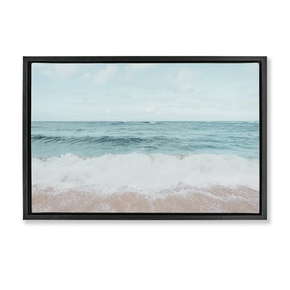 Stupell Industries Centric Beach Foam Nautical & Beach Photography Black Floater Framed Canvas Art Print Wall Art, 25 x 17