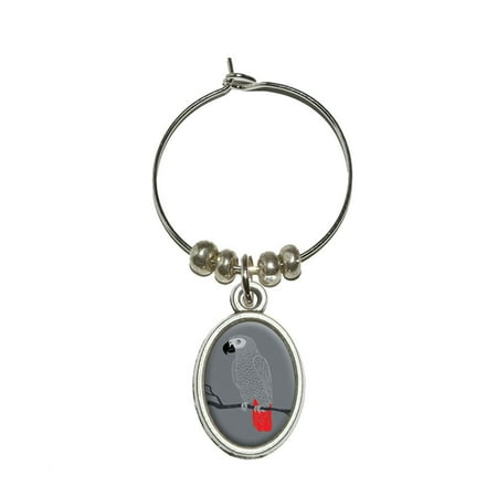 Parrot Wine - African Grey - Bird Parrot Pet Oval Wine Glass Charm
