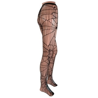 Black High Waist Patterned Fishnet Tights Pantyhose Spider Web for Women 