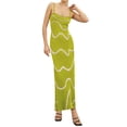 thumbnail image 1 of Faithtur Robe d'Été pour Femme en Tricot à Bretelles Spaghetti, Imprimé Ondulé, Dos Ouvert, Robe Midi de Soirée, 1 of 4