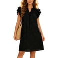 thumbnail image 2 of Royisotas Dresses for Women Loose Solid Short sleeve Ruffle Mini A-line Womens V-neck Casual Dress, 2 of 8