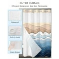 thumbnail image 2 of No Hook Cloth Fabric Shower Curtain with Snap in Liner, Navy Blue Ombre Stripe Waterproof Shower Curtains Set with See Through Top Window, Abstract Summer Beach Coastal Bath Curtains Shower 72"x84", 2 of 6