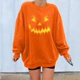 thumbnail image 2 of Chandails en Molleton Visage de Citrouille d'Halloween pour Femmes Manches Longues Surdimensionnées Col Rond Orange Pull Tops, 2 of 7