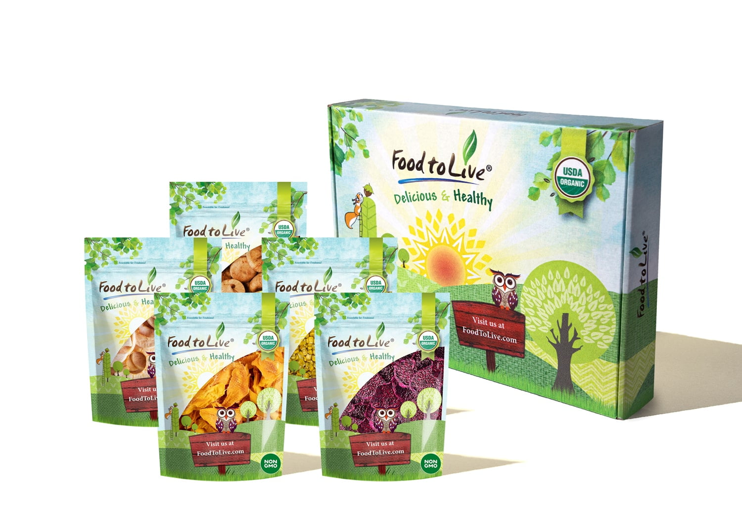 Organic Healthy Fruits in a Gift Box Dried Apple Rings, Dried Mango Cheeks, Dried Sweet Corn