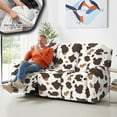 thumbnail image 5 of ZIATUBLES Cow Print Recliner Cover for 3 Cushion Reclining Sofa, Stretch Brown White Recliner Couch Covers with Storage Pockets Set of 8, Soft Washable Furniture Protector for Pets, 5 of 9