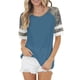 thumbnail image 1 of Top de mujer con cuello redondo, camiseta con bloques de color de camuflaje, túnica informal, cuello redondo, blusa de algodón de manga corta a rayas, Top azul XXL, 1 of 5