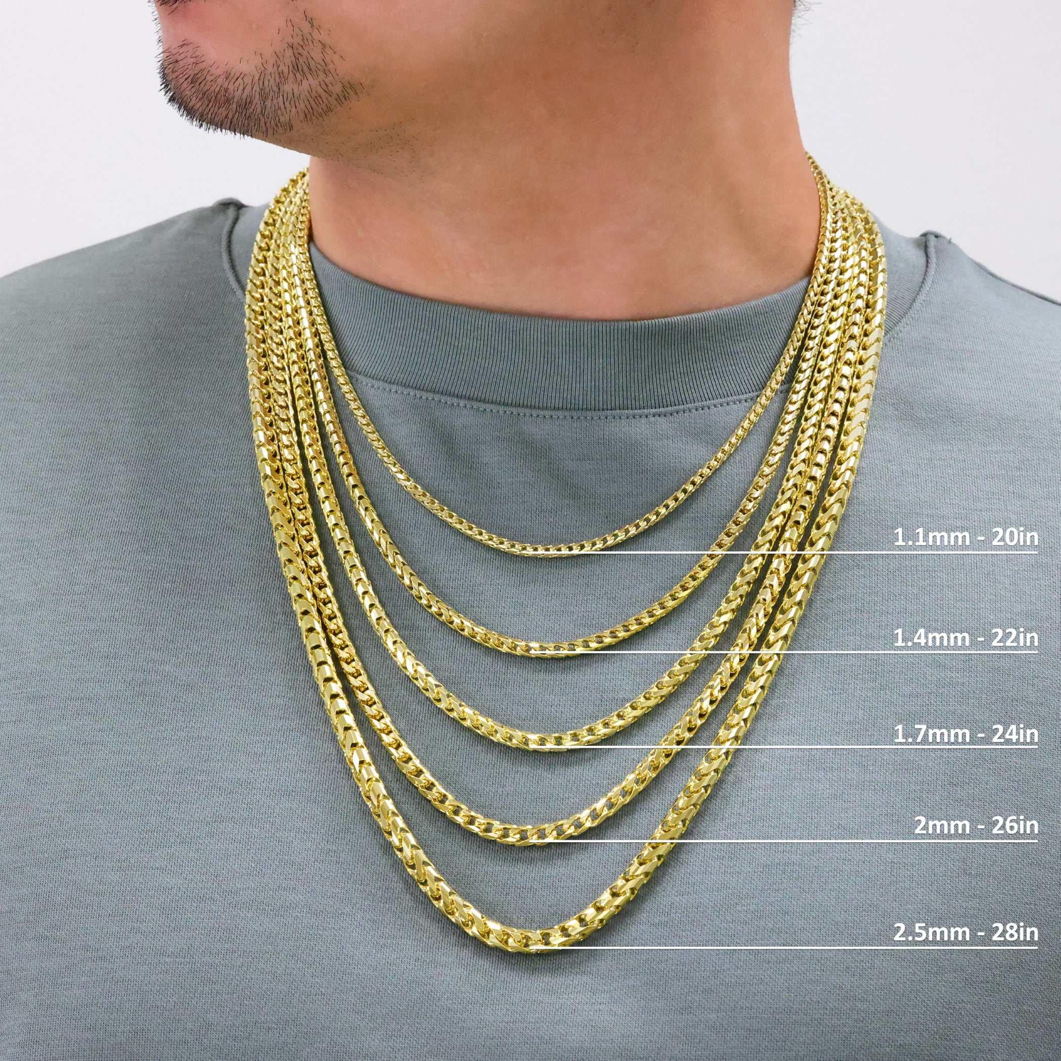 Nuragold 10K Real Yellow Gold Solid Franco Diamond Cut Chain Necklace 16"-30" (0.6mm-6mm) Italian Jewelry for Men & Women