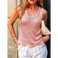 thumbnail image 6 of Women's Pink Sparkly Sheer Knit Tank Top Asymmetrical Hem Sleeveless Casual Summer Camisole, 6 of 19
