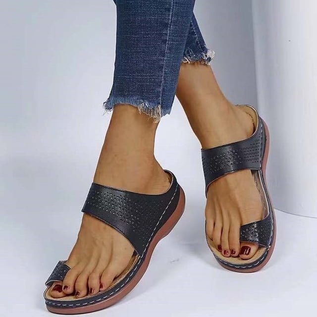 Sandalias de plataforma con cuña hueca para mujer, informales, retro, con puntera Wmkox8yii ytu1711
