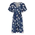thumbnail image 7 of Wycnly Summer Dresses for Women Tie Waist Pleated Swing Plus Size A Line Short Dresses Short Sleeve V-Neck Floral Print Mini 2024 Casual Dress Dark Blue xl Clearance Under $5, 7 of 7