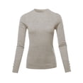 thumbnail image 1 of A2Y Women's Fitted Viscose Crew Neck Long Sleeve Metal Button Detail Sweater Heather Taupe M, 1 of 6