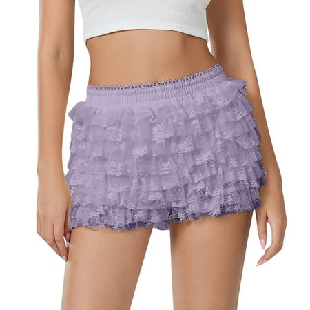 XJDJHC Womens Shorts Women Cute Ruffle Shorts Lace Pumpkin Pants Sexy Boyshorts Layered Bottoms Sweet Pants Vacation Outfits