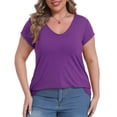 thumbnail image 5 of Gocolloa Plus Size Tops for Women Basic Cap Sleeve V Neck T Shirts Summer Casual Loose Dressy Tunic Purple 1X, 5 of 6
