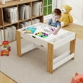 thumbnail image 3 of 2 in 1 Kid Activity Table with 7 Storage Compartments, Construction Play Table with LEGO Building Block, Lego Table With Storage Modern Activity Learning Table Game Furniture, White, 3 of 7
