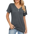 thumbnail image 2 of Womens Shirts Blouse Women's Fashion Button V-Neck Shirt Short Sleeve Casual Cotton Top, 2 of 6