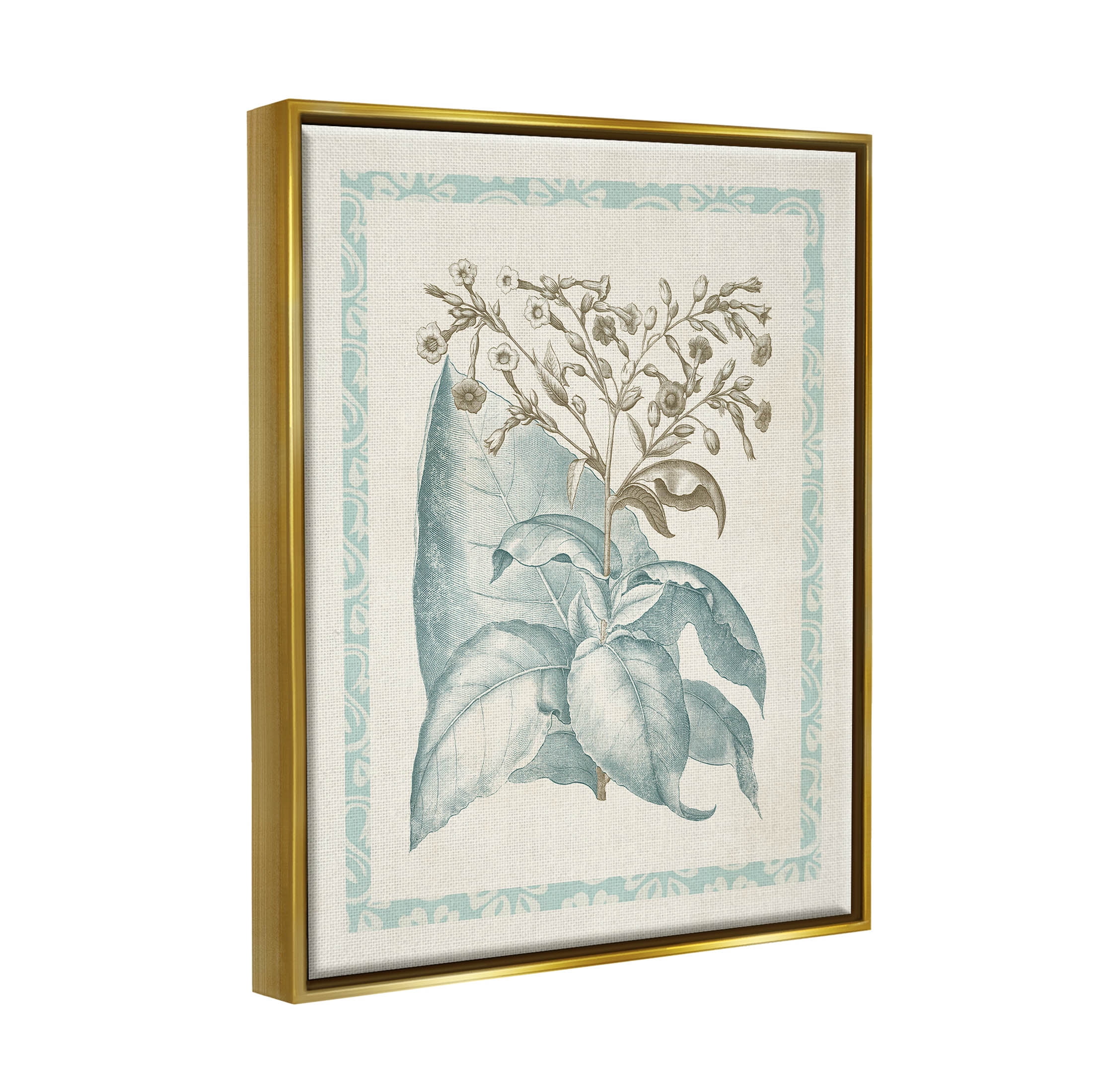 Stupell Industries Traditional Flower Leaf Border Graphic Art Metallic Gold Floating Framed Canvas Print Wall Art, Design by Vision Studio